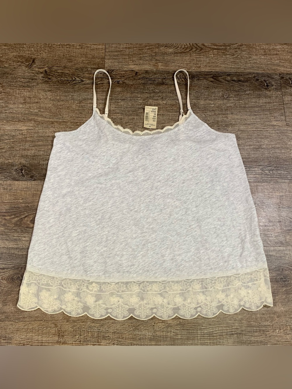 American Eagle Outfitters Gray Lace Trimmed Cami Sz L. Fairy Y2K Boho Top - Picture 1 of 8